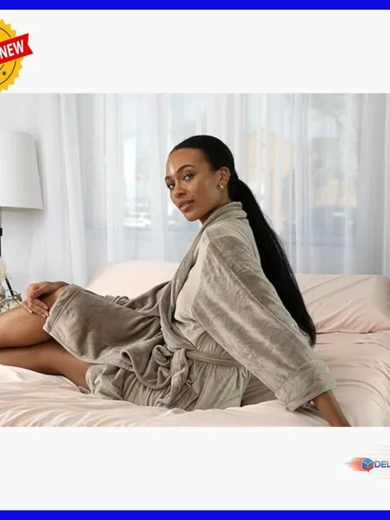 Plush Velour Robe with Pockets, Full Length, Adjustable Belt, Machine Washable - Picture 6 of 7